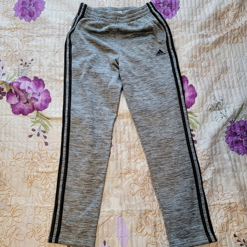 Adidas Boys Pants Tricot Iconic Athletic Gray Size Large 14/16 White Stripe